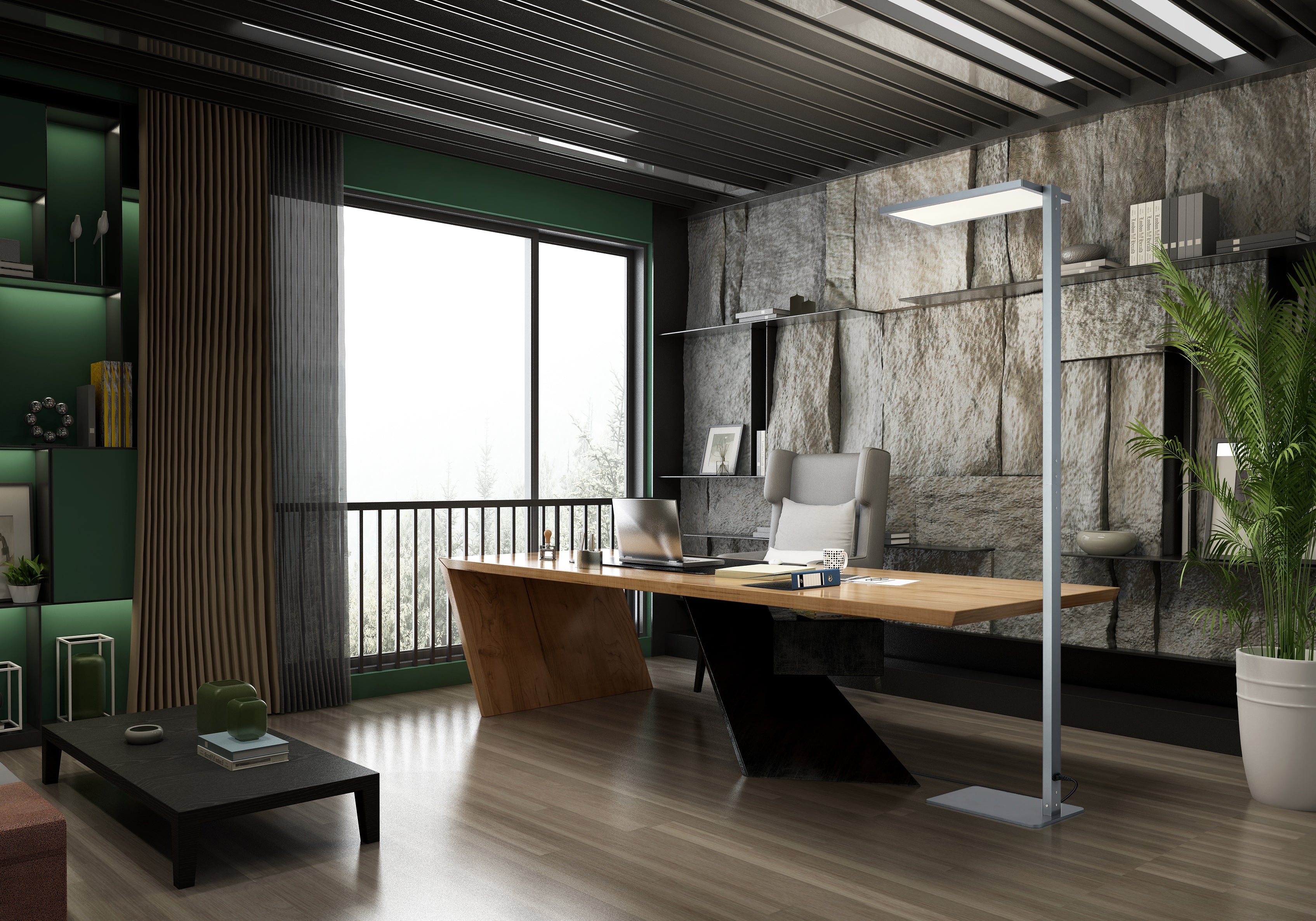 LED Floor Lamp 70W Gray Coating HFR-M0001-070-TC001  Size H2011×W280×L625mm