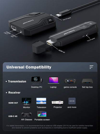 Lemorele P30 Wireless HDMI to USB-C Adapter AR glasses (like Nreal Air and Rokid Air), gaming consoles (such as PS4, PS5, Xbox), and portable gaming systems (like Switch and Steam Deck)