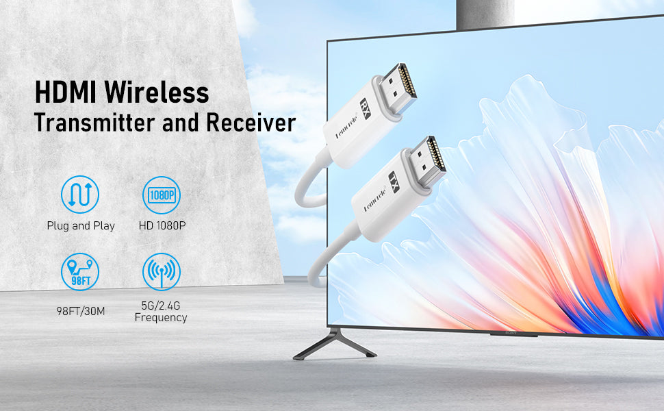 Lemorele P100 Lemorele HDMI Wireless Transmitter and Receiver,5G 2.4G HDMI Funk HDMI Funkübertragung,1080P HDMI Drahtlos Übertragen HDMI Kabellos Übertragen für Streaming Video Audio von Laptop zu HDTV, Projektor