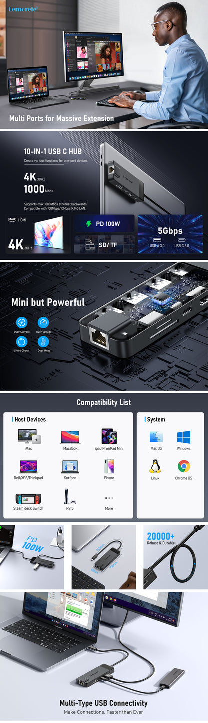 Dockingstation 10in1 USB C Docking Station LemoreleTC93 Notebook Dockingstation