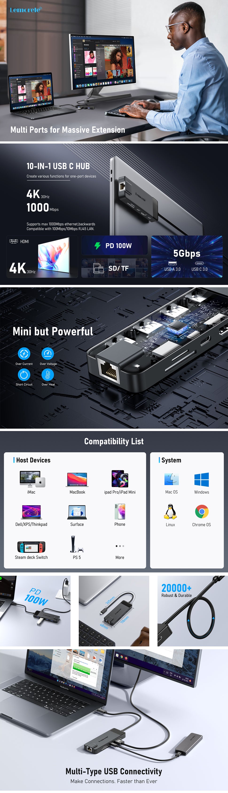 Dockingstation 10in1 USB C Docking Station LemoreleTC93 Notebook Dockingstation