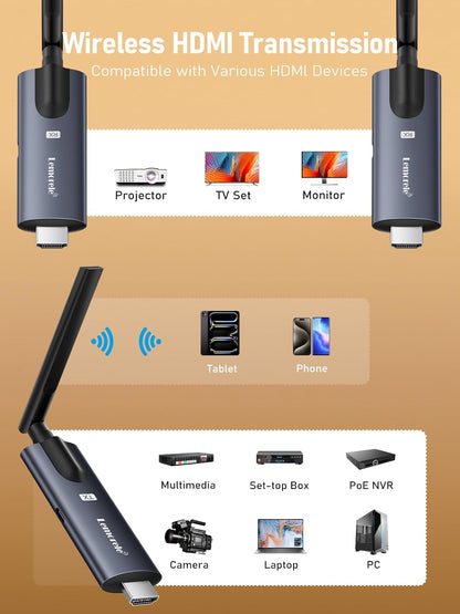 R1010 Wireless HDMI Transmitter and 2 Receiver, Lemorele 1080P HDMI Funkübertragung HDMI Funk Supports 1 Transmitter zu 4 Empfänger Max Streaming Video für Laptop, Camera, TV Box zu HDTV, Monitor,Projektor